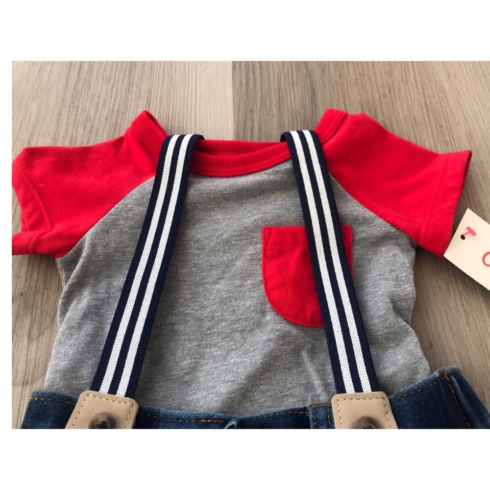 CAT & JACK BABY SHIRT & SHORTS SUSPENDER SET OUTFIT SIZE 0-3 MONTHS - Picture 2 of 6